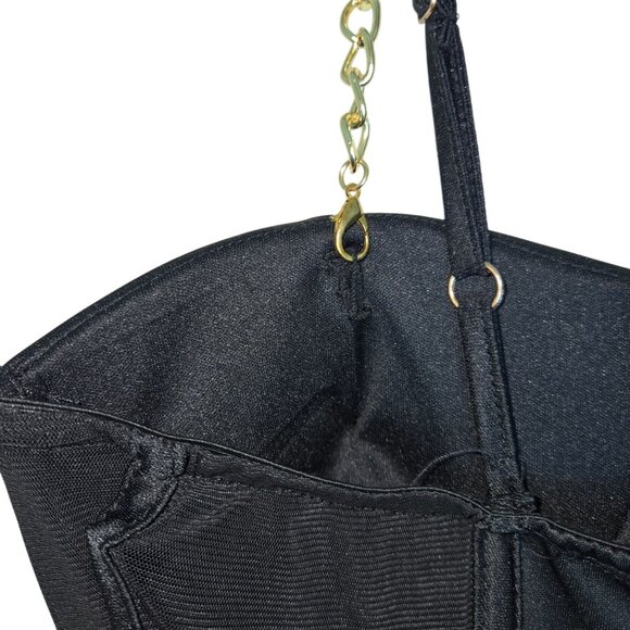 Black Chain-Strap Bustier Top With Mesh & Gold Zipper Accent - Picture 7 of 8